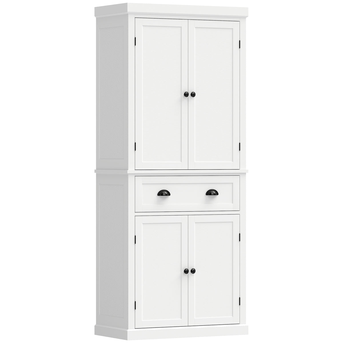 Photo of HOMCOM Tall Kitchen Cupboard, 183 cm Freestanding Storage Cabinet with Drawer, 4 Doors and Adjustable Shelves, White in White colour on a white background