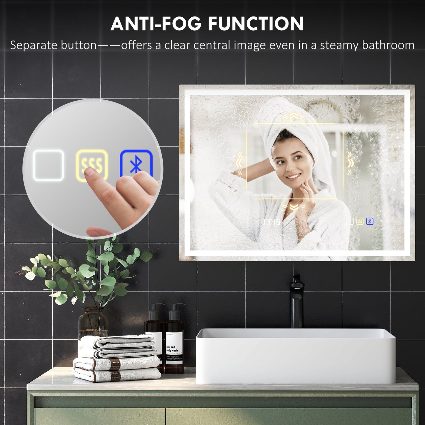 HOMCOM 60 x 80 cm Anti-Fog LED Bathroom Mirror, with Bluetooth - Silver Tone