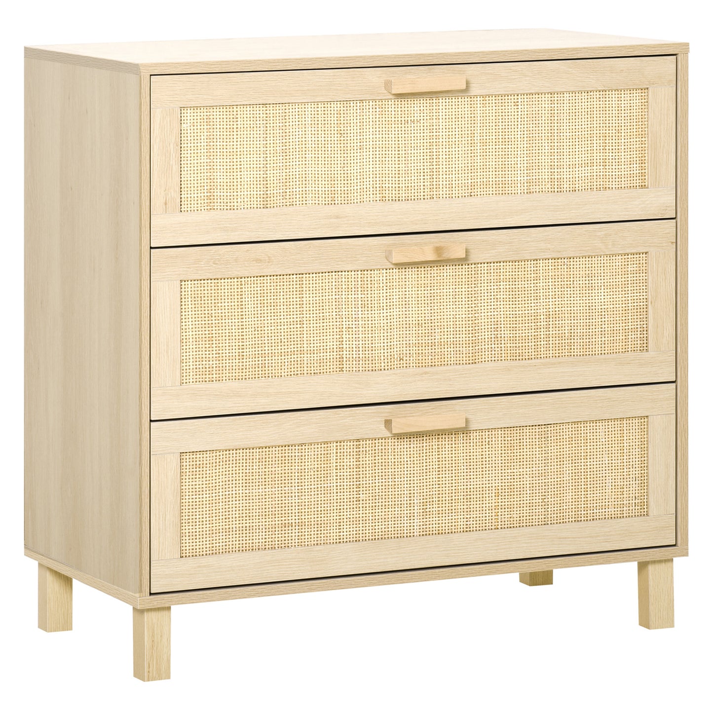 Photo of HOMCOM Rattan Bedroom Chest of Drawers, 3 Drawers Storage Unit, Boho Dresser for Living Room, Hallway, Natural in Natural colour on a white background