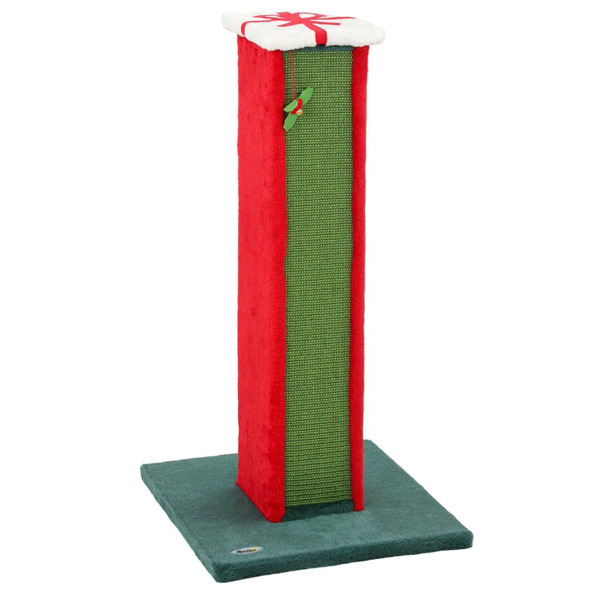 Photo of PawHut Cat Scratching Post for Indoor Cats, 81cm Tall Cat Scratcher with Sisal Rope, Hanging Bell Toy, Stable Base, Green & Red in Red colour on a white background
