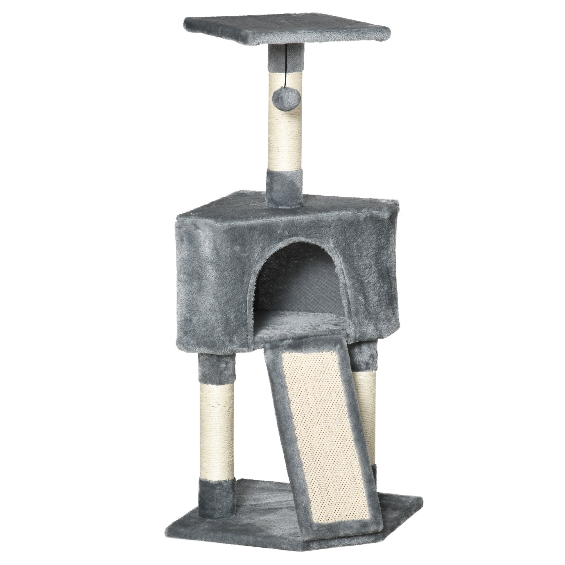 Photo of PawHut Corner Cat Tree for Indoor Cats, Kitten Tower with Scratching Post House Ladder Toy - Grey in Grey colour on a white background