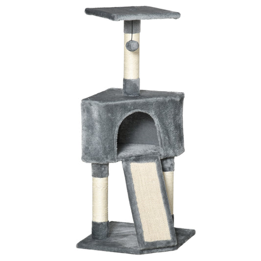 Photo of PawHut Corner Cat Tree for Indoor Cats, Kitten Tower with Scratching Post House Ladder Toy - Grey in Grey colour on a white background
