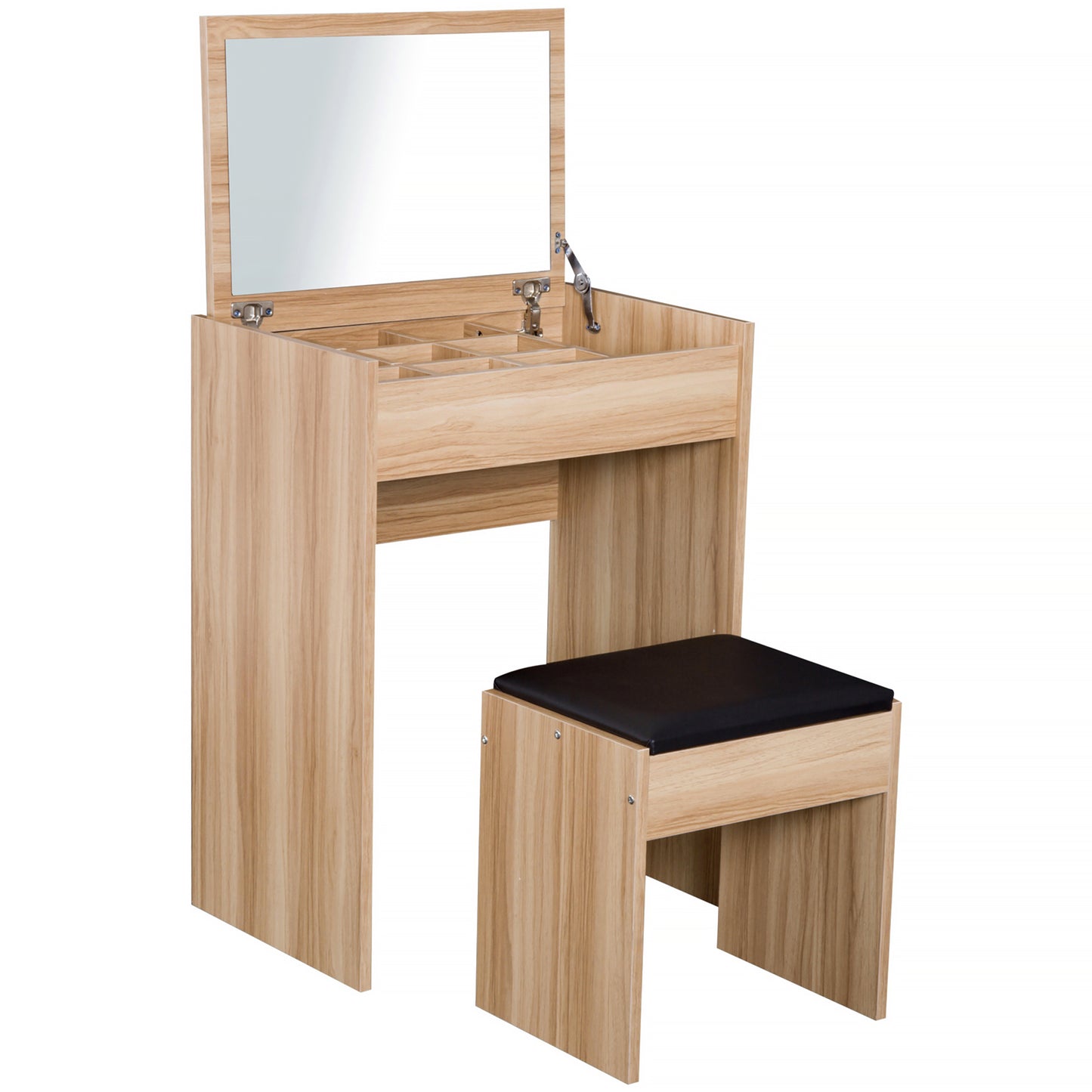 Photo of HOMCOM Dressing Table with Mirror and Stool, Vanity Makeup Table with Flip Up Mirror, Vanity Desk with Storage Unit and Padded Seat, Wood in Wood colour on a white background