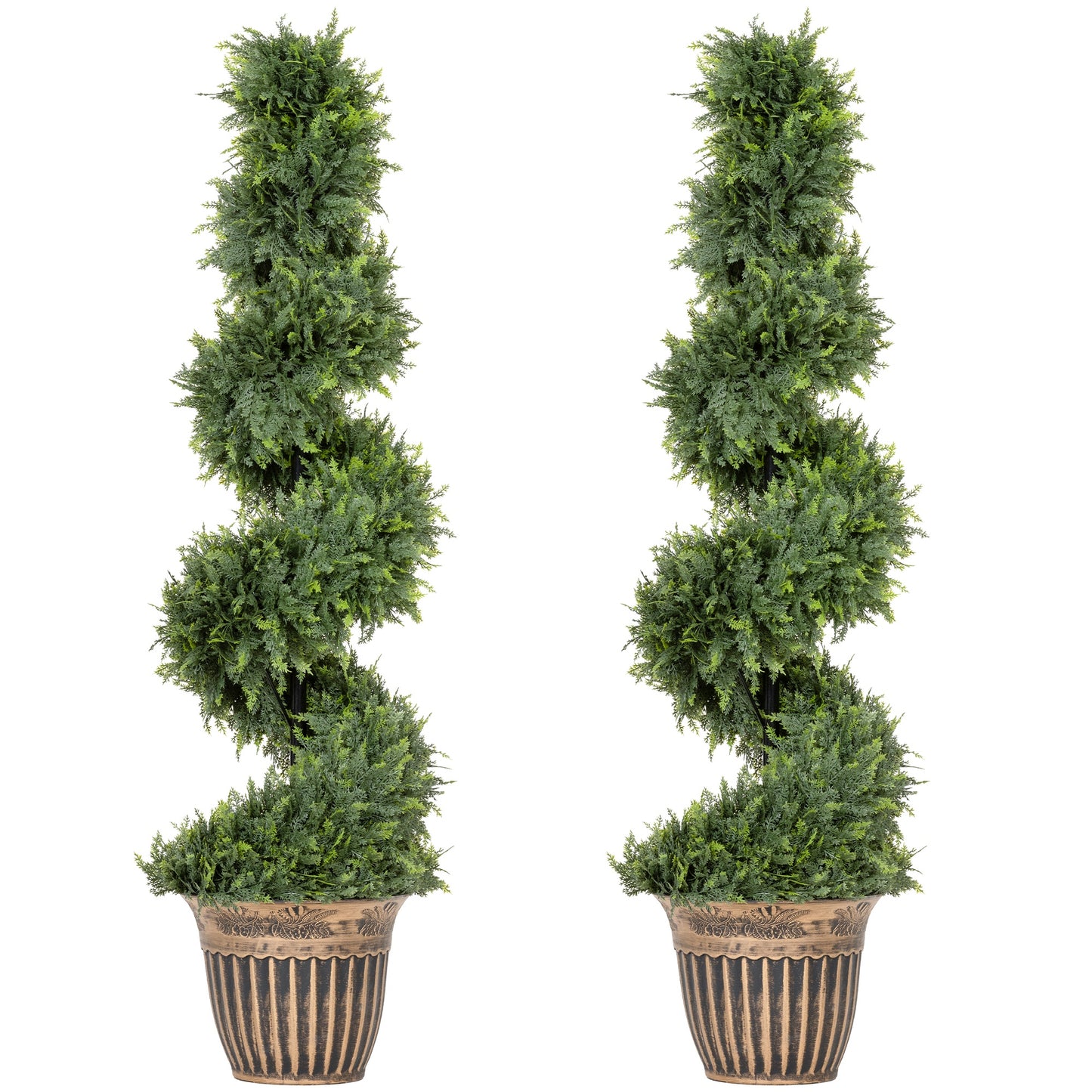 Photo of HOMCOM Set of 2 Artificial Plants, Topiary Spiral Cypressd Trees with Pot, for Home Indoor Outdoor Decor, 120cm in 120cm colour on a white background