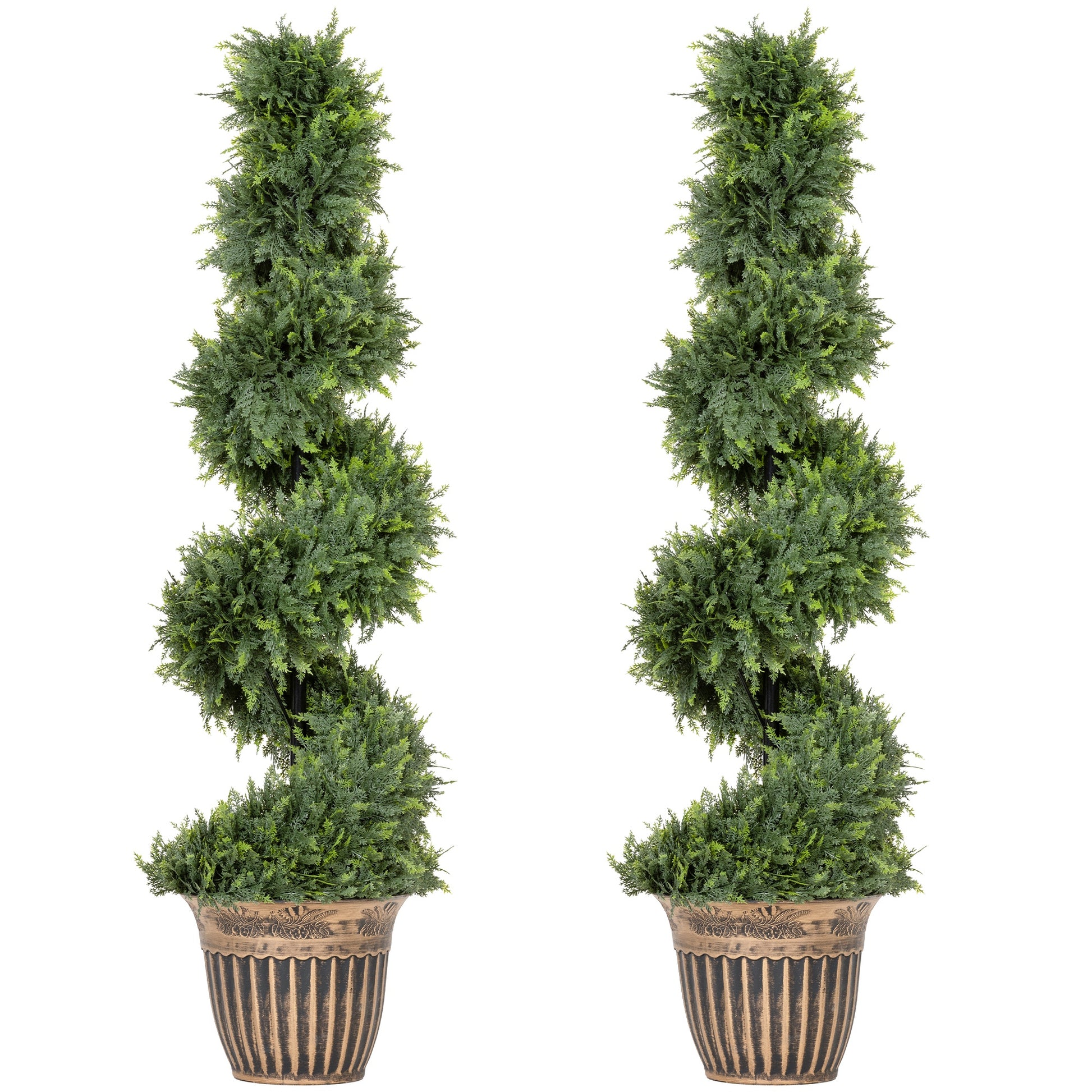 Photo of HOMCOM Set of 2 Artificial Plants, Topiary Spiral Cypressd Trees with Pot, for Home Indoor Outdoor Decor, 120cm in 120cm colour on a white background