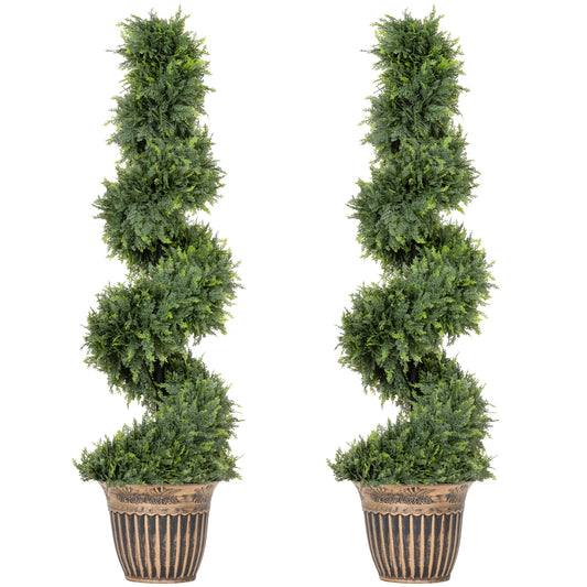 Photo of HOMCOM Set of 2 Artificial Plants, Topiary Spiral Cypressd Trees with Pot, for Home Indoor Outdoor Decor, 120cm in 120cm colour on a white background