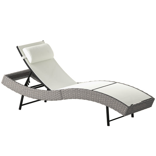 Photo of Outsunny Rattan Sun Lounger, Garden Recliner with 5 Position Adjustable Back, S Shaped Texteline Seat, Headrest, Cream White in White colour on a white background