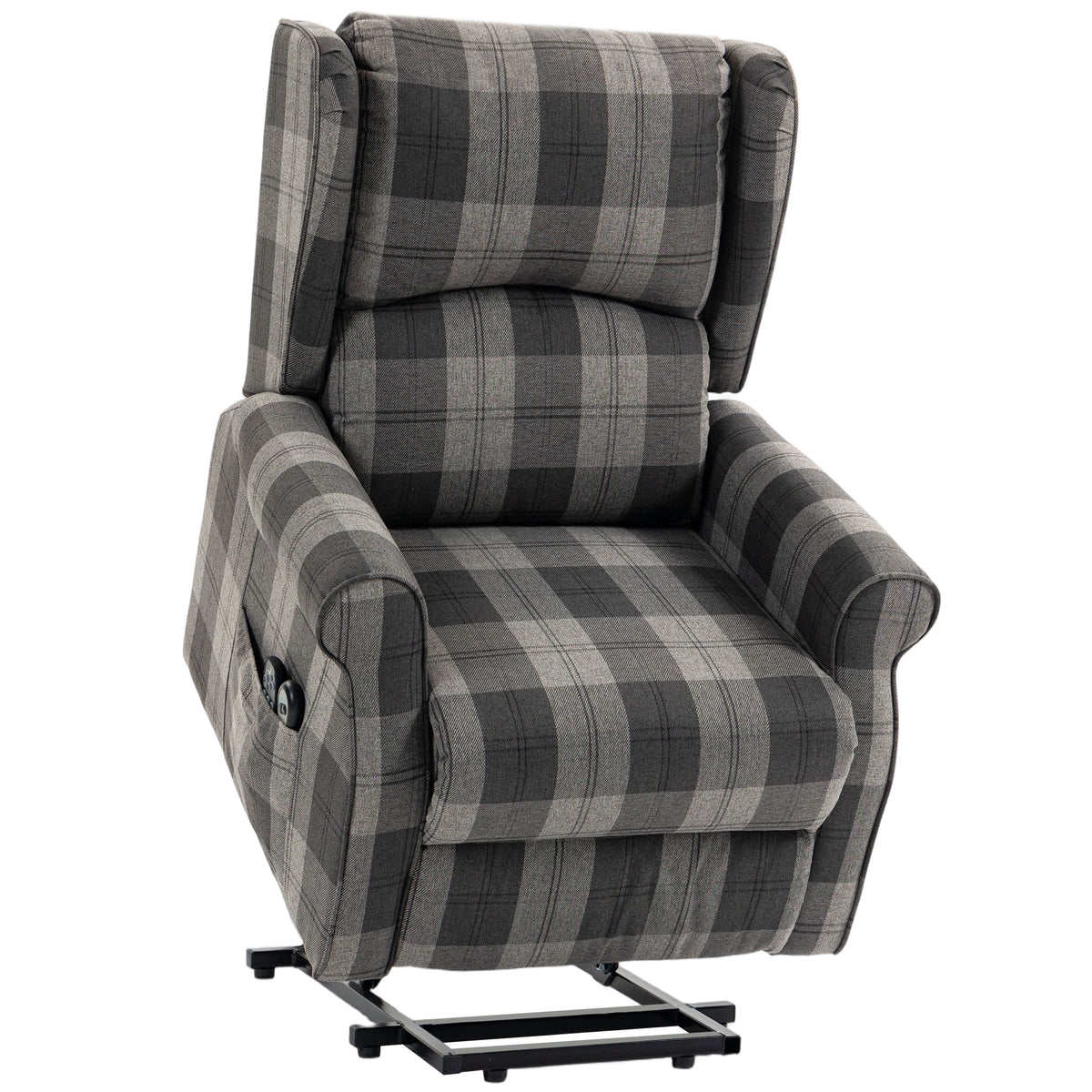 Photo of HOMCOM Power Lift Recliner Chair with Vibration Massage, Heat, Checked Lift Chair with Remote, Side Pockets, Grey in Grey colour on a white background