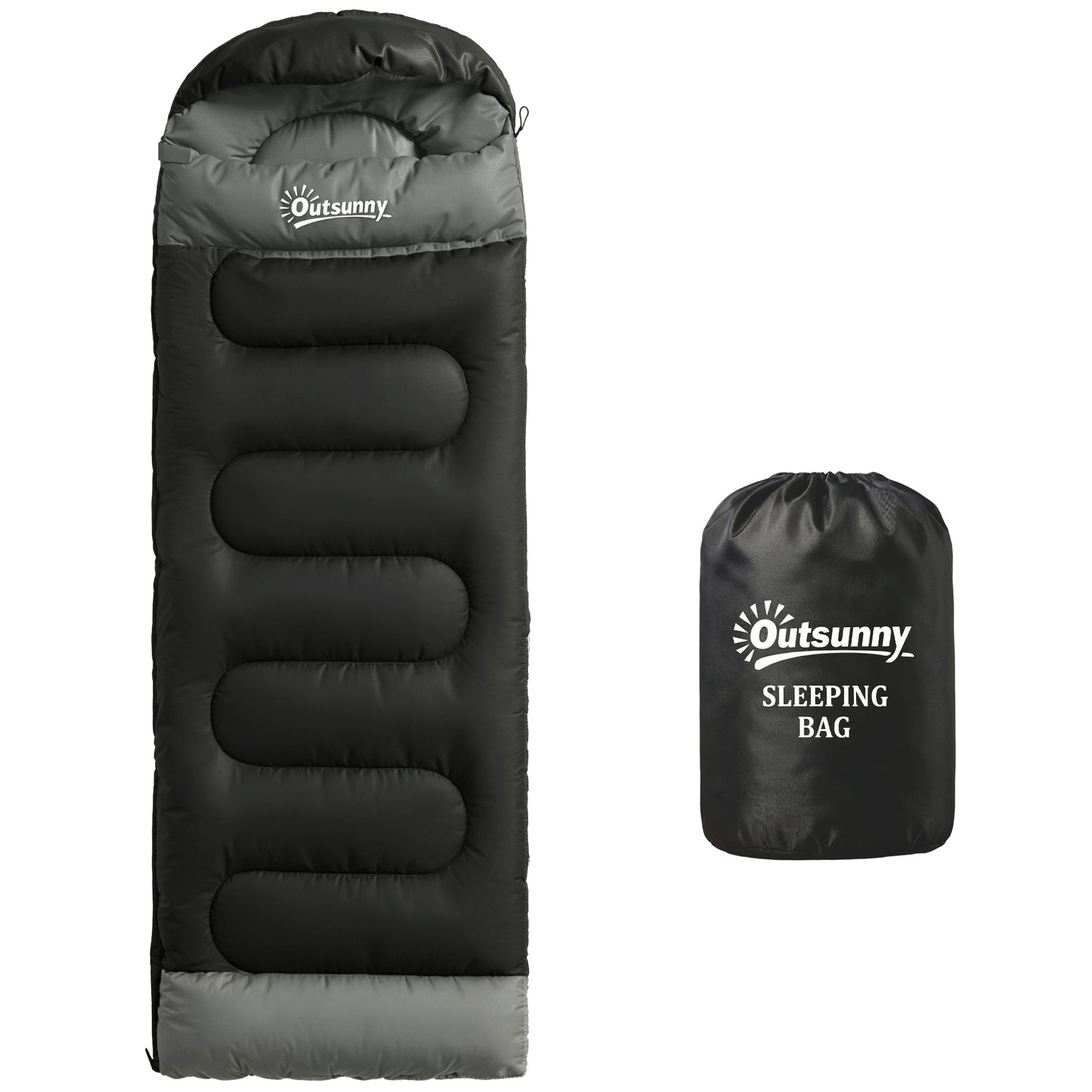 Photo of Outsunny Sleeping Bag for Adults, Lightweight & Compact Sleeping Bag, 3 Seasons, Black in Black colour on a white background