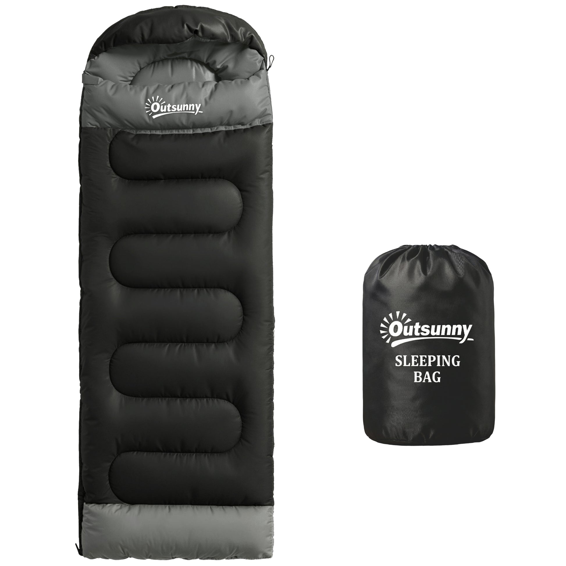 Photo of Outsunny Sleeping Bag for Adults, Lightweight & Compact Sleeping Bag, 3 Seasons, Black in Black colour on a white background