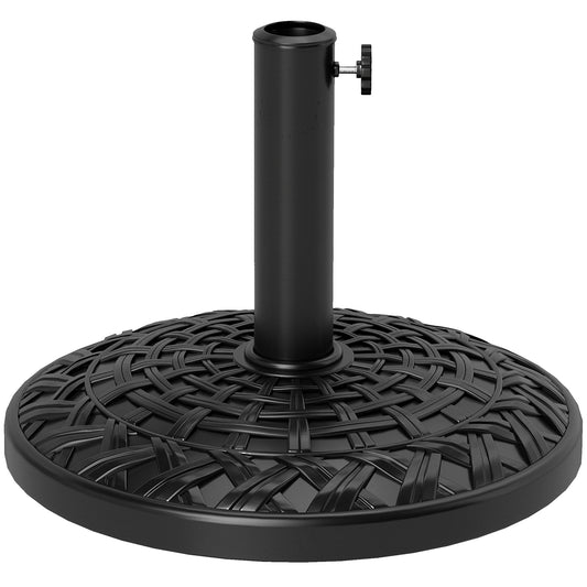 Photo of Outsunny 12kg Garden Parasol Base, Round Resin Garden Umbrella Base, Heavy Duty Parasol Stand for 38mm or 48mm Outdoor Umbrella Poles, Black in Black colour on a white background