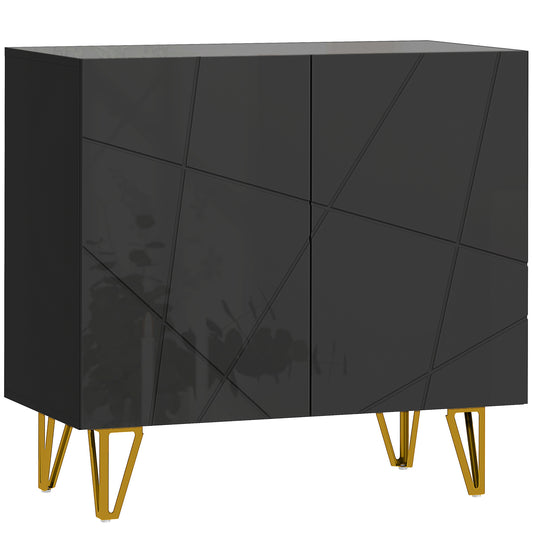 Photo of HOMCOM Modern Luxe High Gloss Sideboard, with Hairpin Legs - Black in Black colour on a white background