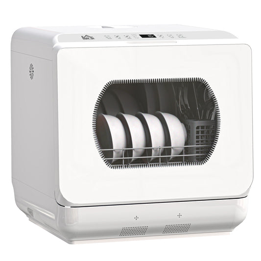 Photo of HOMCOM Table Top Dishwasher with Built-in 6L Water Tank, Mini Countertop Dishwasher with 6 Programs, 4 Place Settings, White in White colour on a white background