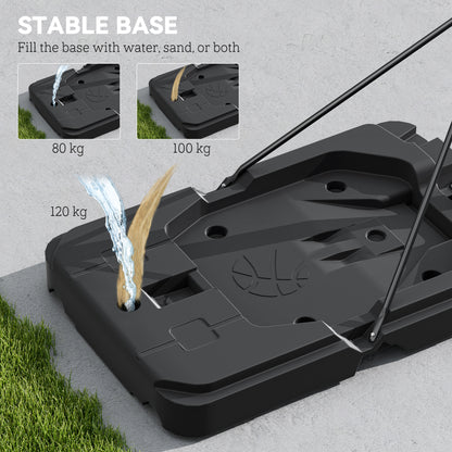 Black molded basketball hoop base with fill openings for water or sand