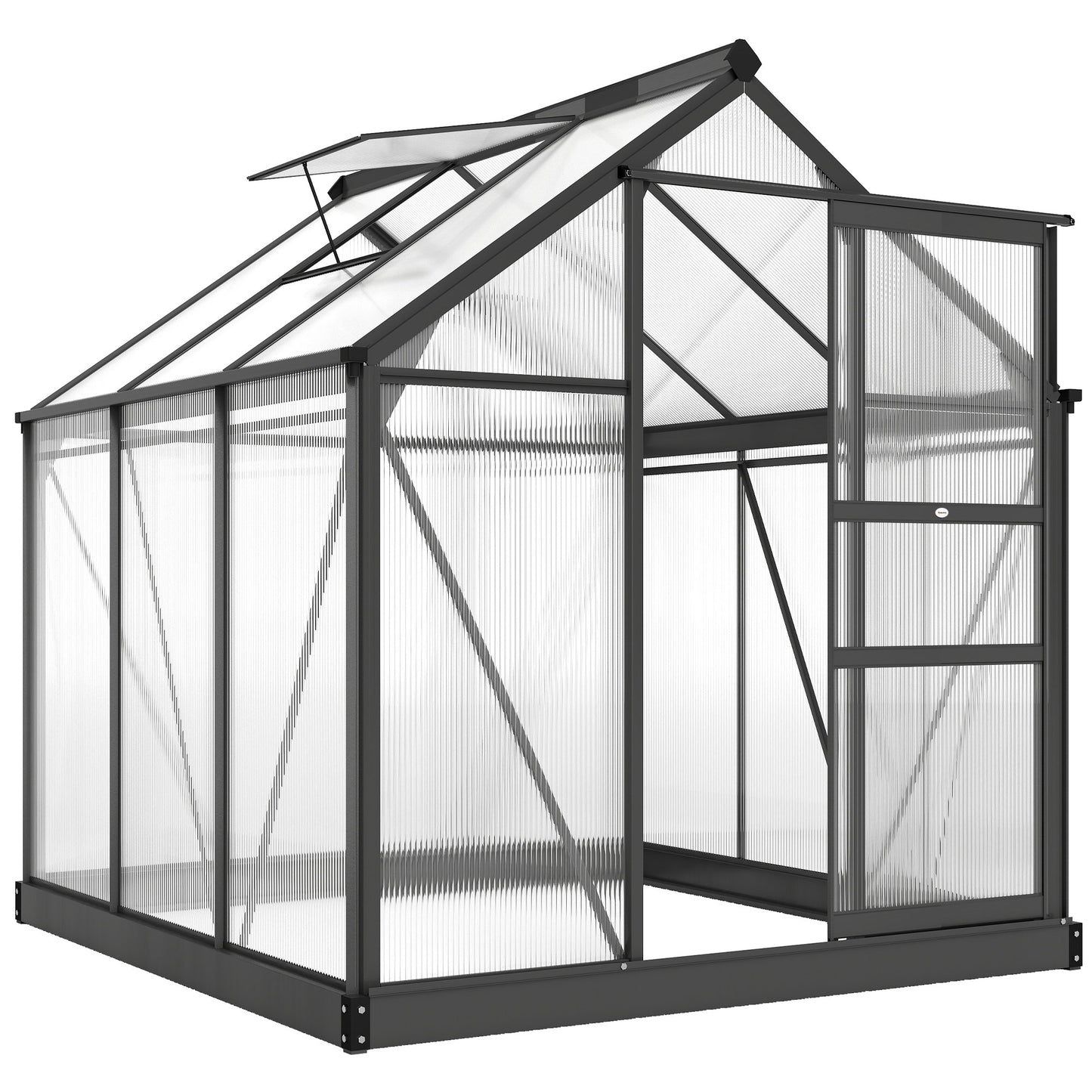 Photo of Outsunny 6 x 6ft Polycarbonate Greenhouse, Large Walk in Green House with Slide Door and Window, Garden Plants Grow House with Aluminium Frame and Foundation, Grey in Grey colour on a white background
