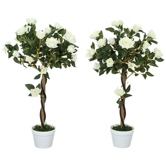 Photo of Outsunny Set of Two Faux Rose Trees - White in White colour on a white background
