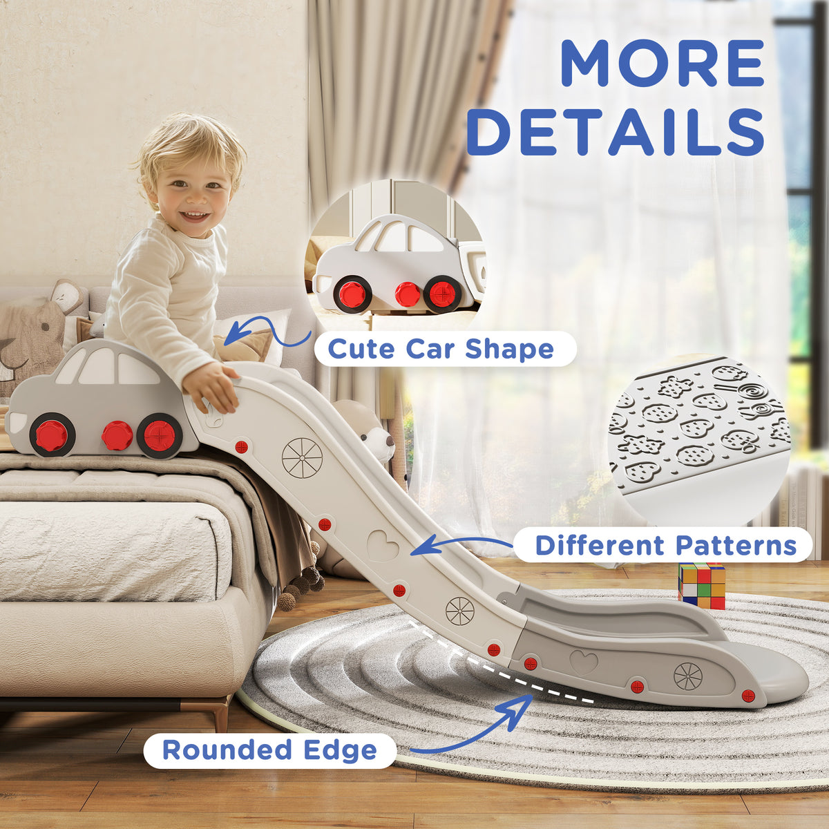 AIYAPLAY Kids Slide for Bed, Sofa, with Extended Length, Easy to assemble and Store, Grey