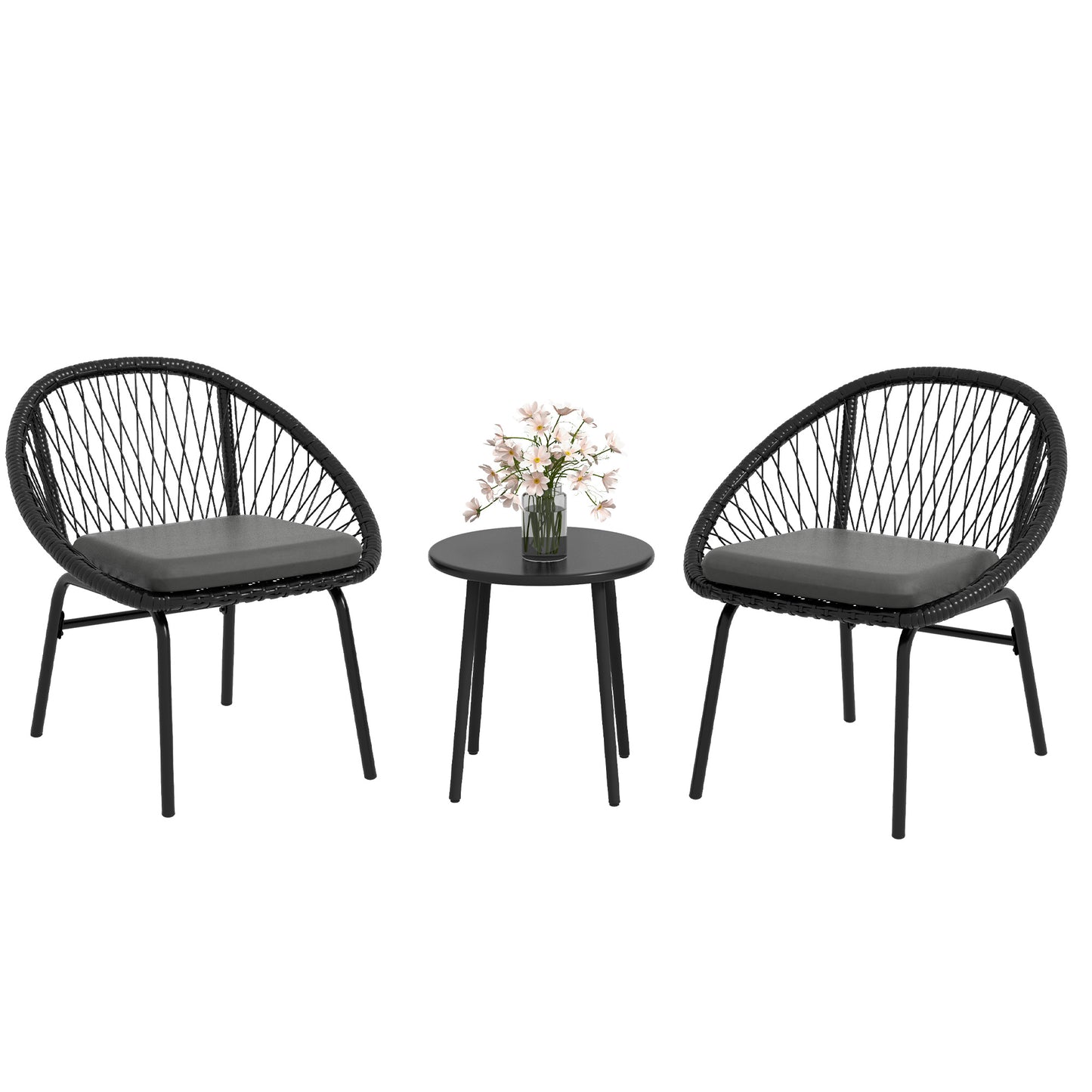 Photo of Outsunny Three-Piece Rattan Bistro Set - Black in Black colour on a white background