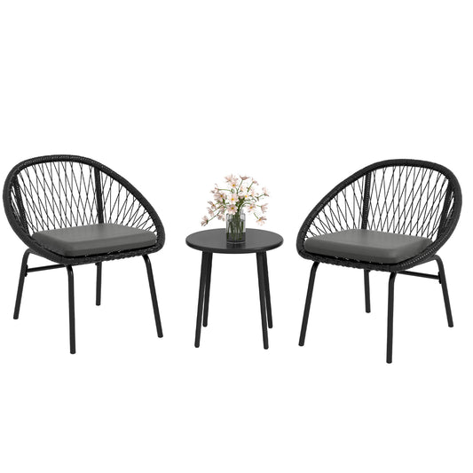 Photo of Outsunny Three-Piece Rattan Bistro Set - Black in Black colour on a white background