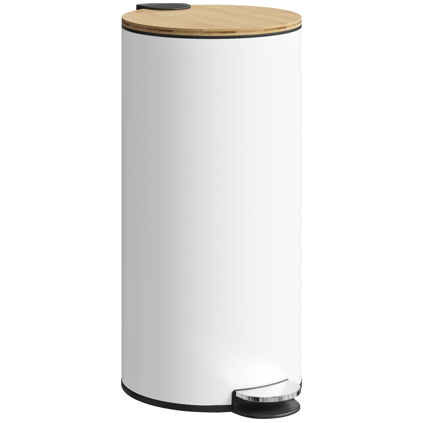 Photo of HOMCOM Kitchen Bin, 30 Litre Pedal Rubbish Bin with Removable Bucket, White and Natural in Natural colour on a white background