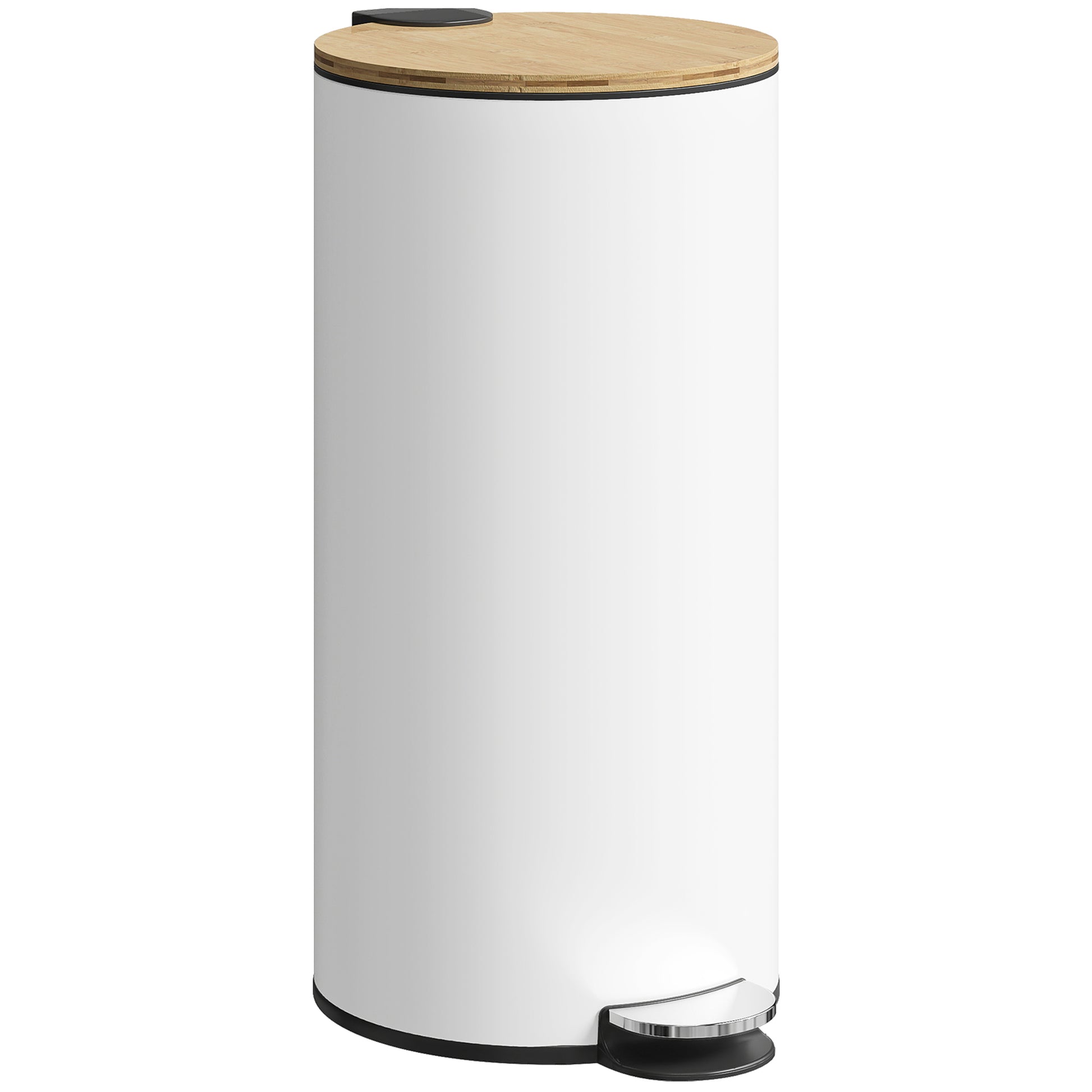 Photo of HOMCOM Kitchen Bin, 30 Litre Pedal Rubbish Bin with Removable Bucket, White and Natural in Natural colour on a white background