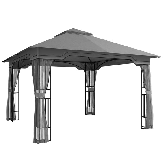 Photo of Outsunny 3.3 x 3.3 m Outdoor Garden Gazebo with Post Shelves, UPF50+ Patio Permanent Pavilion with Hook, Dark Grey in Grey colour on a white background