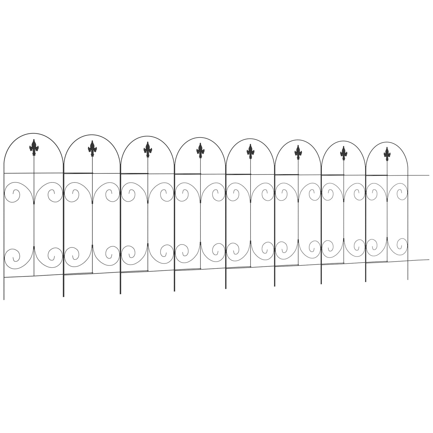 Photo of Outsunny Decorative Garden Fencing, 8PCs 44in x 12.5ft Outdoor Picket Fence Panels, Rustproof Metal Wire Landscape Flower Bed Border Edging, Black in Black colour on a white background