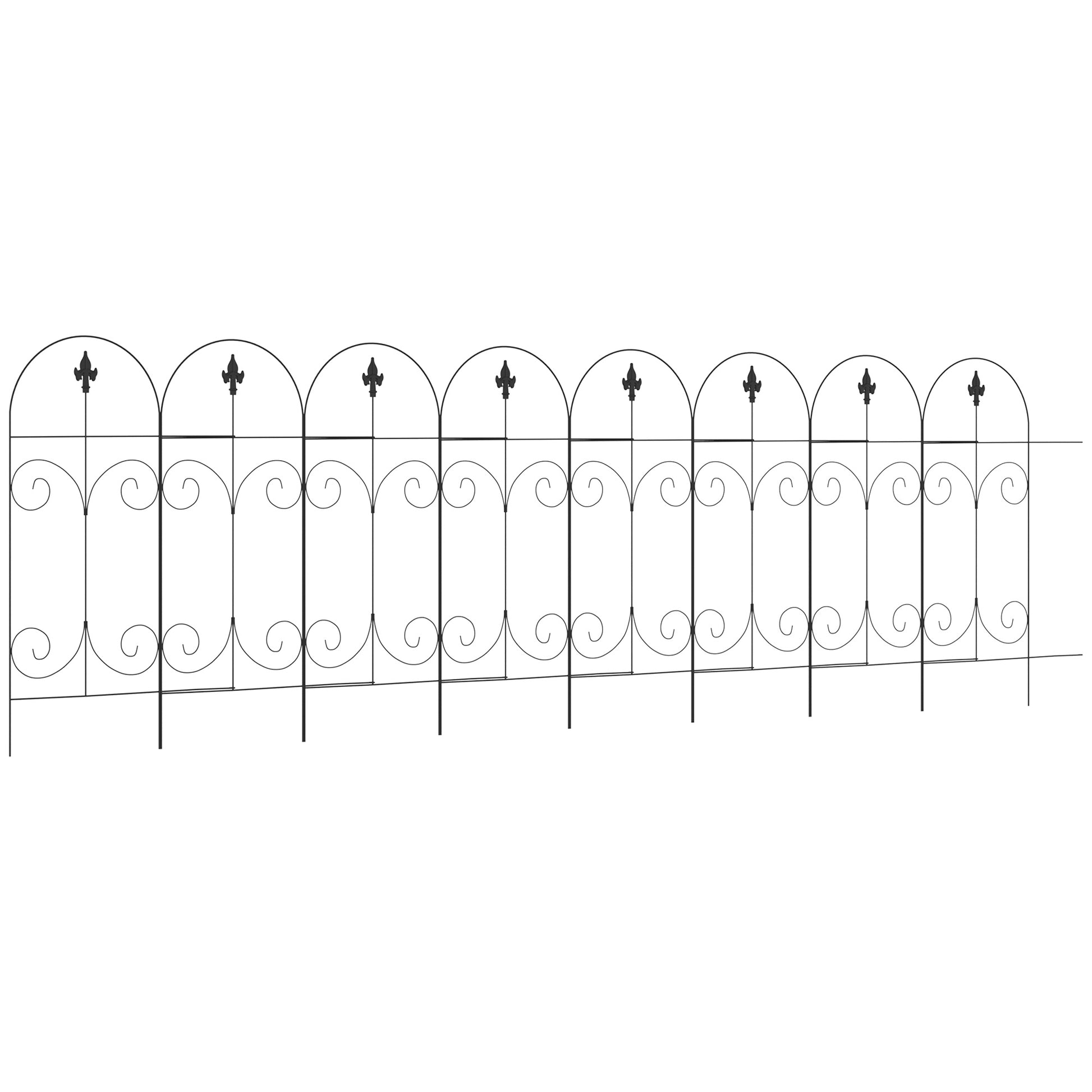 Photo of Outsunny Decorative Garden Fencing, 8PCs 44in x 12.5ft Outdoor Picket Fence Panels, Rustproof Metal Wire Landscape Flower Bed Border Edging, Black in Black colour on a white background