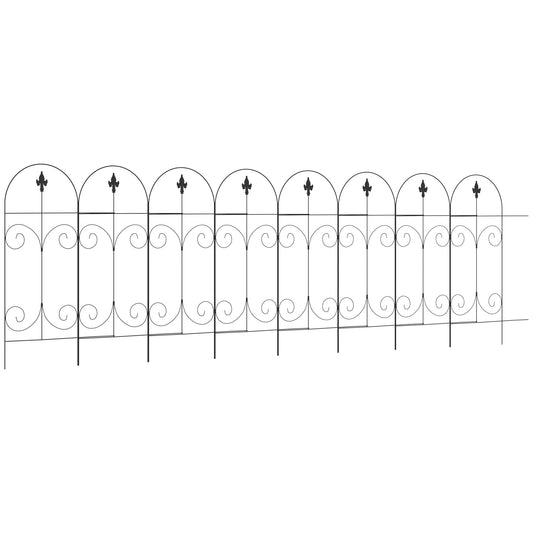 Photo of Outsunny Decorative Garden Fencing, 8PCs 44in x 12.5ft Outdoor Picket Fence Panels, Rustproof Metal Wire Landscape Flower Bed Border Edging, Black in Black colour on a white background