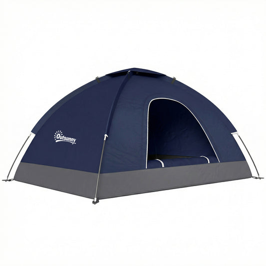 Photo of Outsunny 2 Person Camping Tent, Dome Tent with Zipped Doors, Storage Pocket, Portable Handy Bag, Navy Blue in Blue colour on a white background