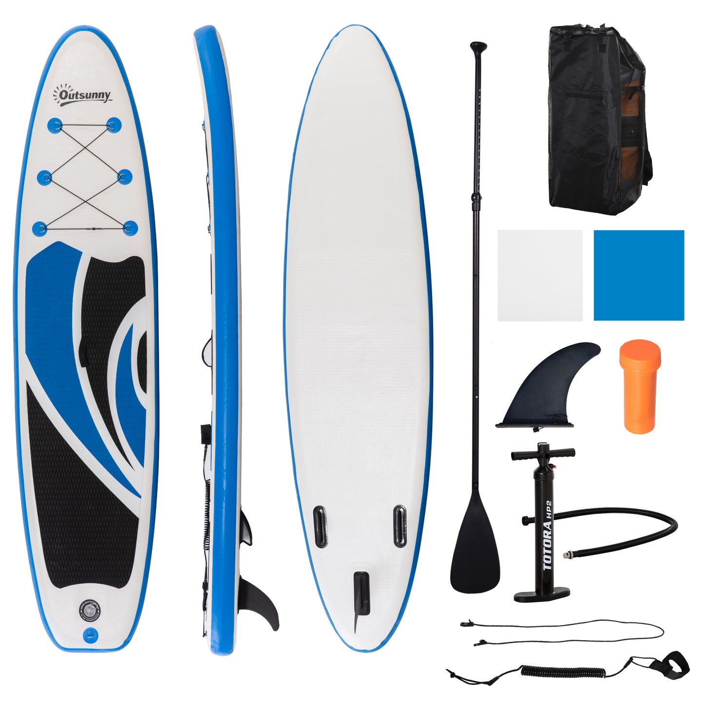 Photo of Outsunny 10.6' x 32" x 6" Inflatable Stand Up Paddle Board, Non-Slip & Ultra-Light Deck with ISUP Accessories, Adj Paddle, Pump, Backpack Bag, and Three Bottom Fins, for Youth Adults Beginner in Beginner colour on a white background
