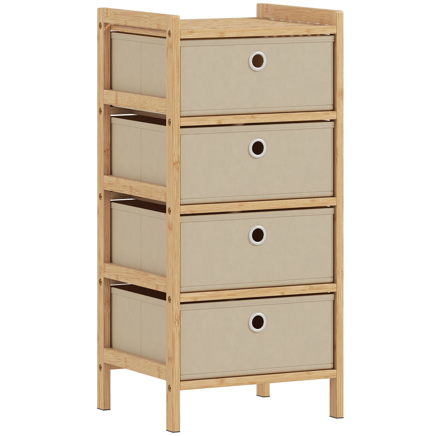 Photo of HOMCOM Chest of Drawers, 4 Fabric Drawers Narrow Dresser with Bamboo Frame, Cream White in White colour on a white background