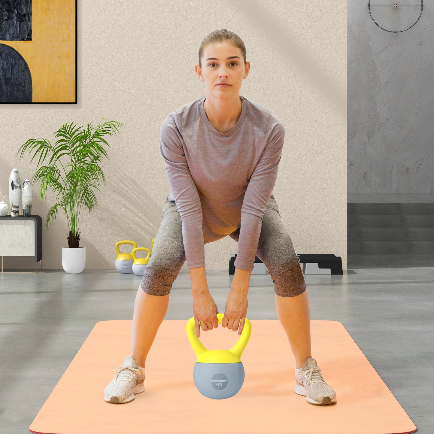 SPORTNOW 4KG Soft Kettlebell, Kettle Bell with Non-Slip Handle for Home Gym, Weight Lifting, Strength Training, Yellow/Grey