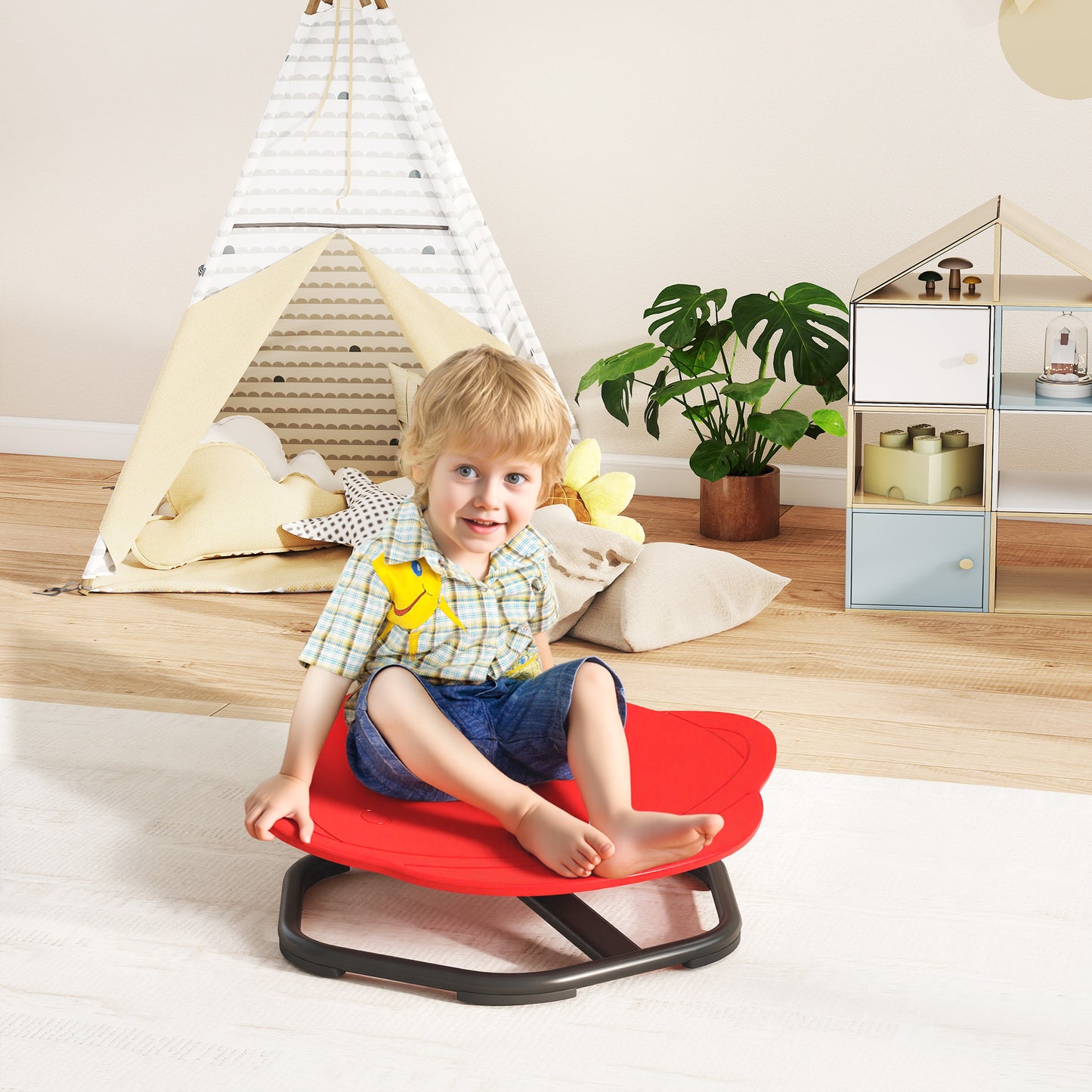 AIYAPLAY Planet-Shaped-kids Swivel Chair, Sensory Spinning Chair for Balance, Coordination Training, Red