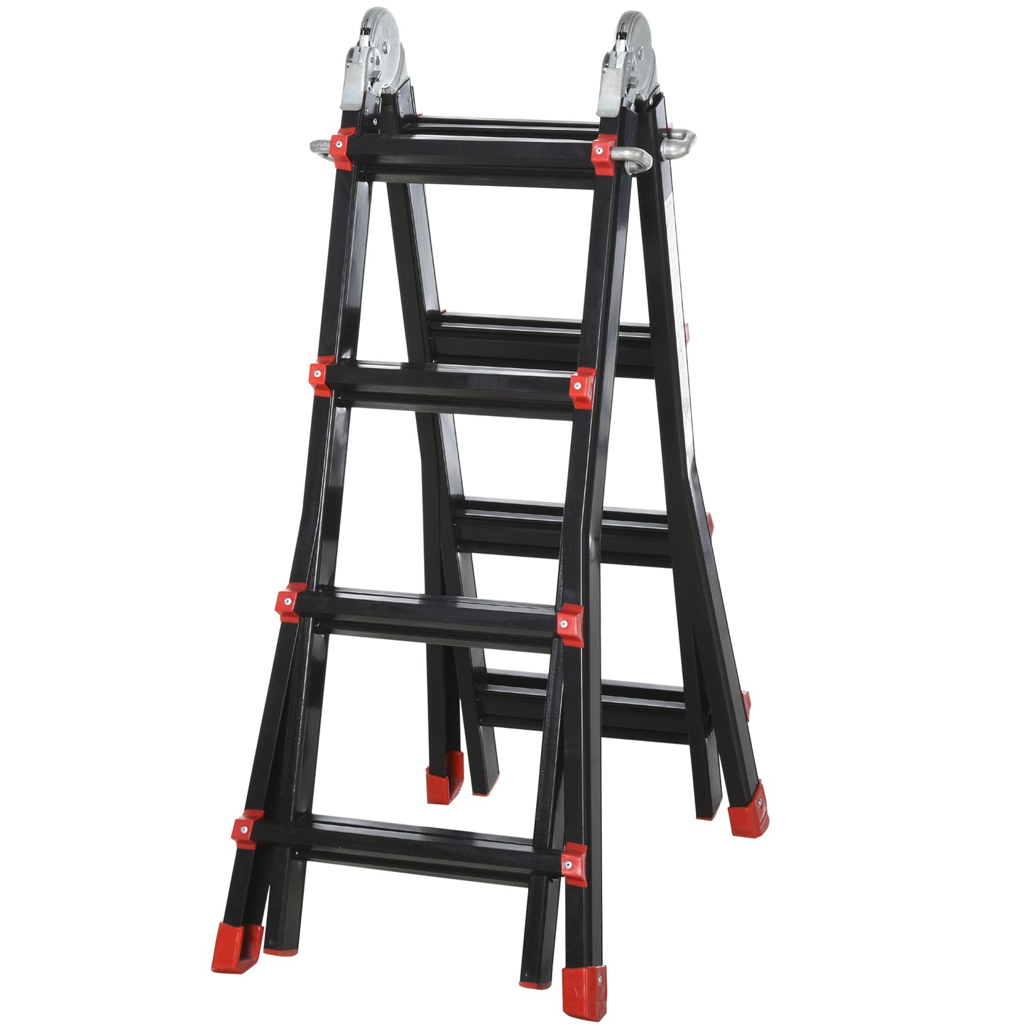 Photo of HOMCOM 4M Aluminium Duo Ladder Telescopic Herringbone Changeable Multi-Purpose w/ Non-Slip Steps Climbing DIY Platform Portable Workshop House Garden in Garden colour on a white background