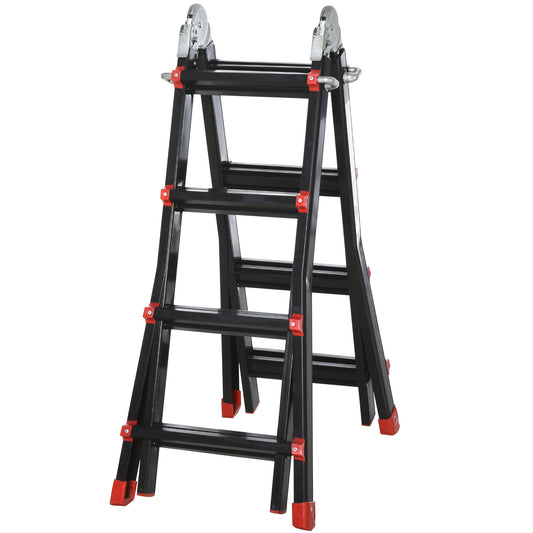 Photo of HOMCOM 4M Aluminium Duo Ladder Telescopic Herringbone Changeable Multi-Purpose w/ Non-Slip Steps Climbing DIY Platform Portable Workshop House Garden in Garden colour on a white background