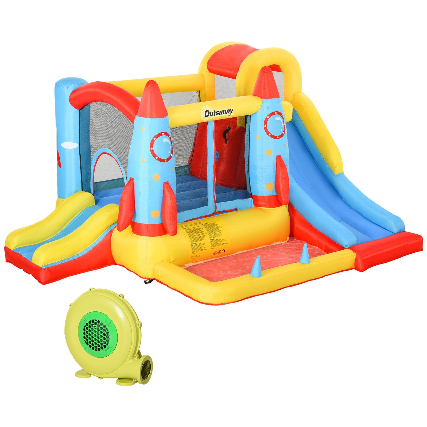 Photo of Outsunny Bounce Castle Inflatable Trampoline Slide Pool Rocket Design 3.4 x 2.8 x 1.85m in 1.85m colour on a white background