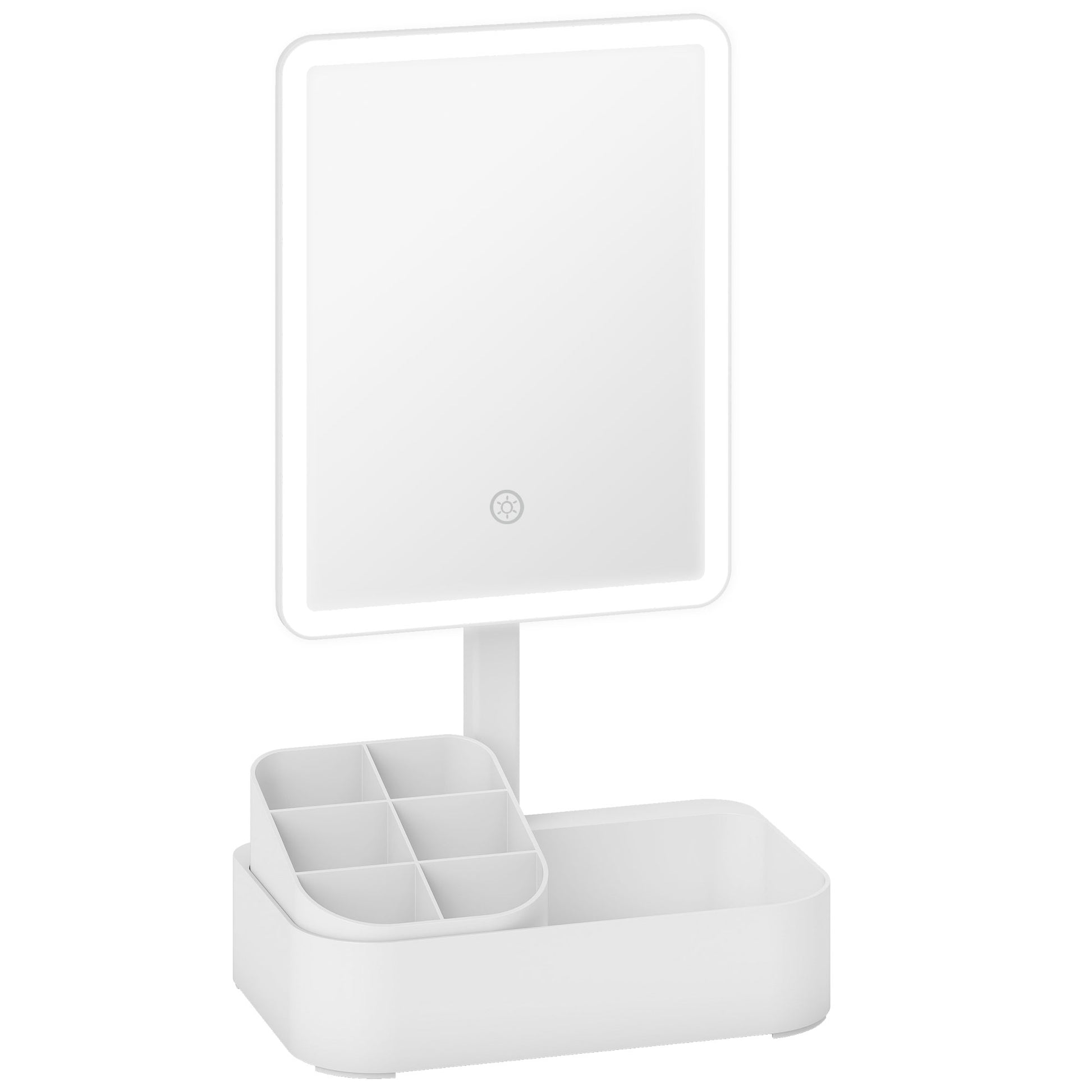 Photo of HOMCOM Makeup Mirror with Lights, Rechargeable Vanity Mirror w/ Touch Screen, 2 Lighting Modes and 180° Rotation, White in White colour on a white background