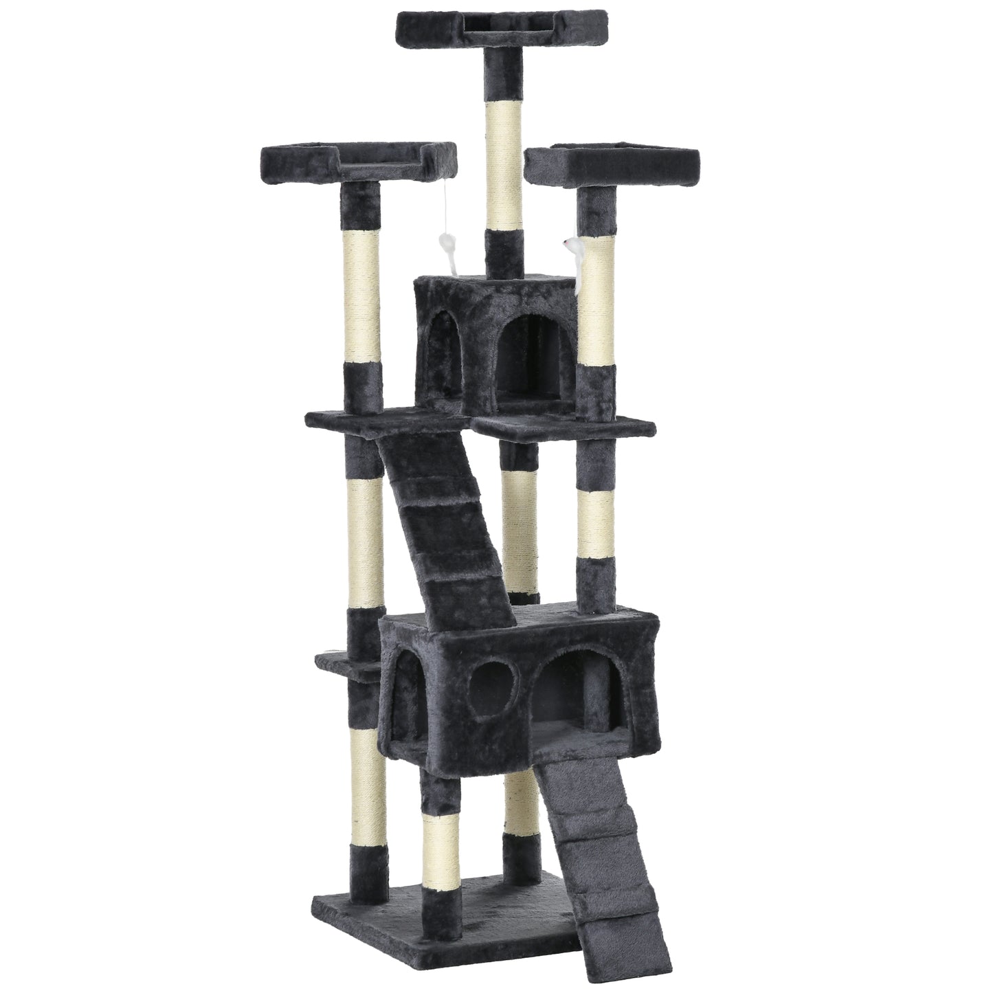 Photo of PawHut 173cm Cat Tree Scratching House, Activity Play Centre, Charcoal Grey in Grey colour on a white background