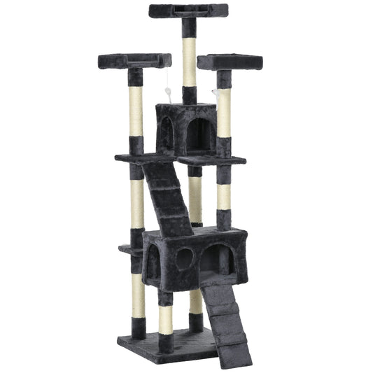 Photo of PawHut 173cm Cat Tree Scratching House, Activity Play Centre, Charcoal Grey in Grey colour on a white background