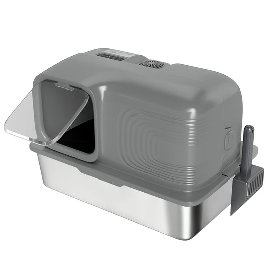 Photo of PawHut 65L Extra Large Stainless Steel Litter Tray with Plasma Deodoriser System, High Sided, Easy to Clean & Odour-Resistant in Odour-Resistant colour on a white background
