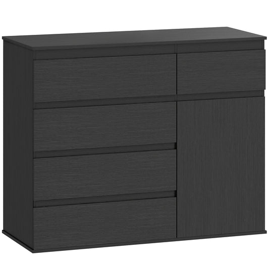 Photo of HOMCOM Modern Chest Of Drawers, 5 Drawer Dresser with Adjustable Shelf, Soft-Close Door, Black in Black colour on a white background