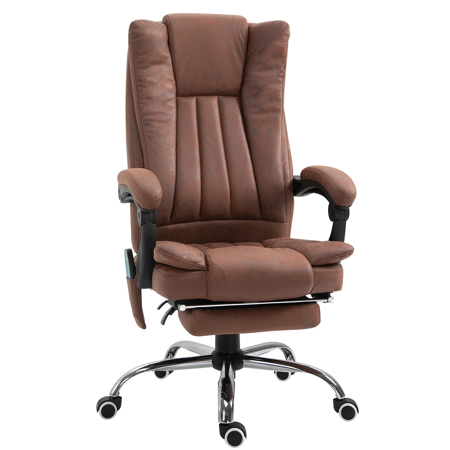 Photo of Vinsetto Office Chair with Massage and Heat, Microfibre Reclining Computer Desk Chair with Footrest and Adjustable Height, Swivel Wheels for Home Office, Brown in Brown colour on a white background