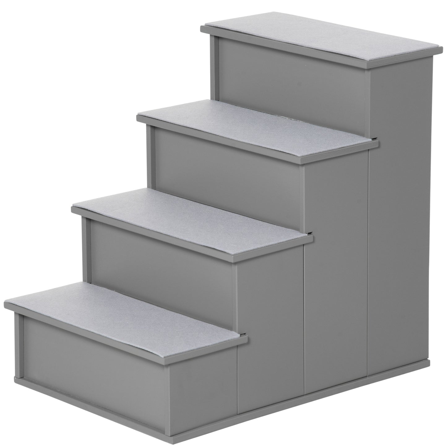 Photo of PawHut 4 Step Dog Steps for Bed, Wooden Dog Steps for Sofa, Pet Stairs for Bed Couch with Non-Slip Carpet for Cats and Puppies, 40 x 59 x 54.2 cm, Grey in Grey colour on a white background