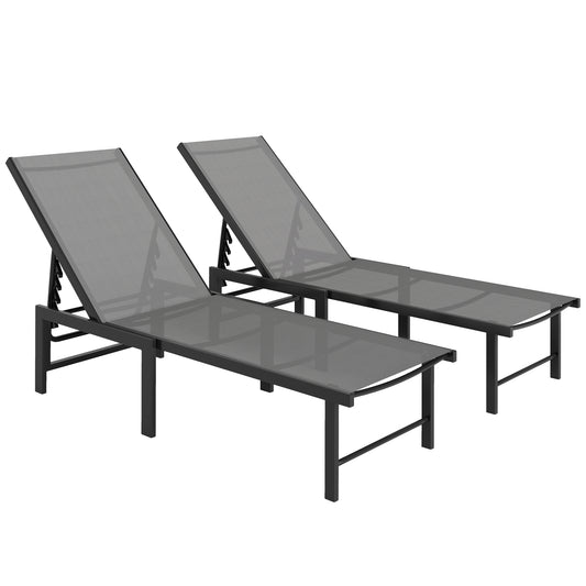 Photo of Outsunny Set of Two Reclining Sun Loungers - Grey in Grey colour on a white background