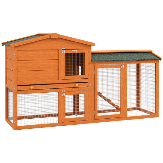 Photo of PawHut Two-Tier Rabbit Hutch with Run, Ramp, Slide-Out Tray, for Garden - Orange in Orange colour on a white background