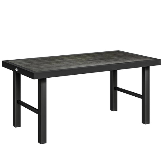 Photo of Outsunny Metal Garden Coffee Table, Outdoor Side Table with SPC Woodgrain Tabletop for Outside, 100 x 52 x 46cm, Dark Grey in Grey colour on a white background