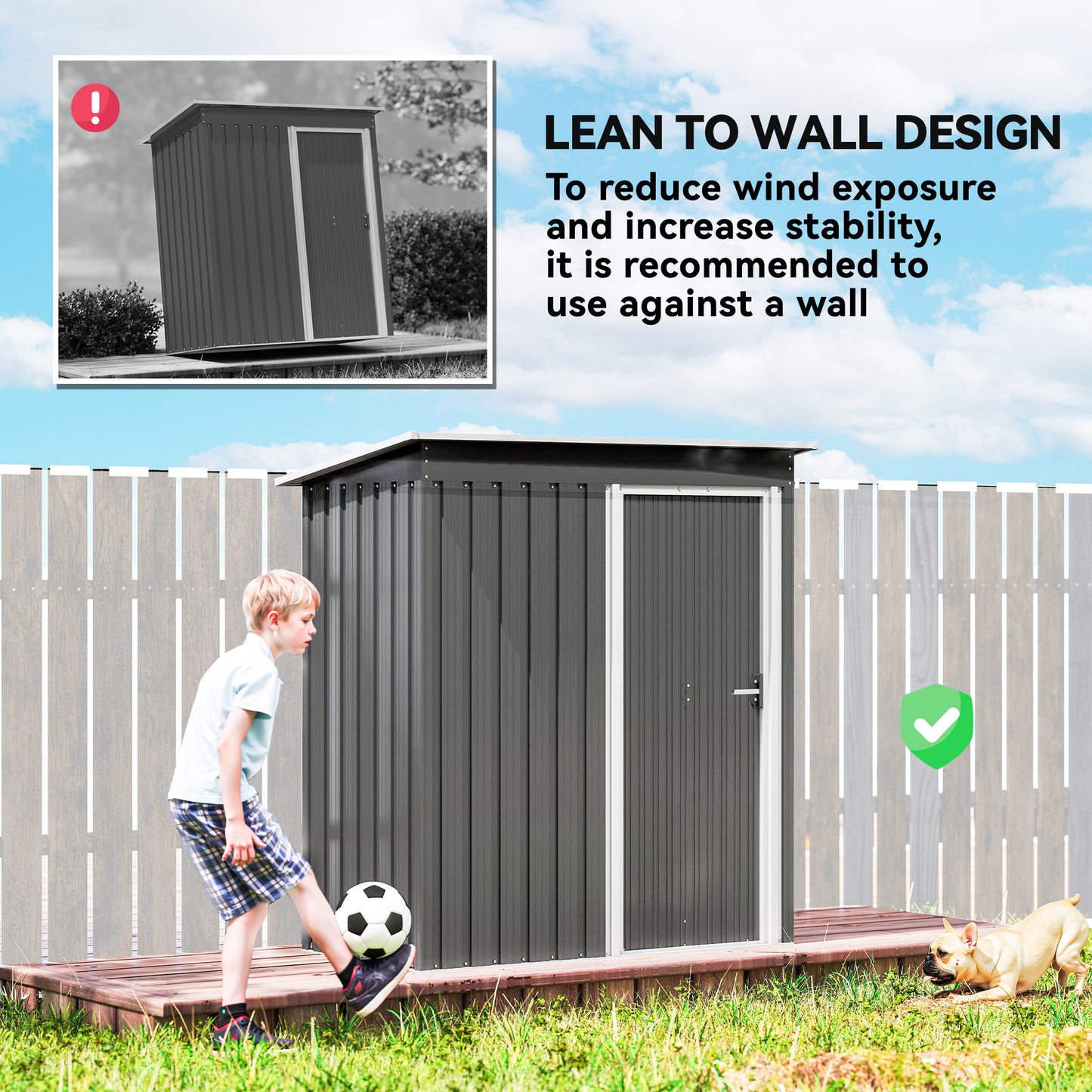 Outsunny 5 x 3ft Garden Storage Shed with Sliding Door and Sloped Roof Outdoor Equipment Tool, Light Grey
