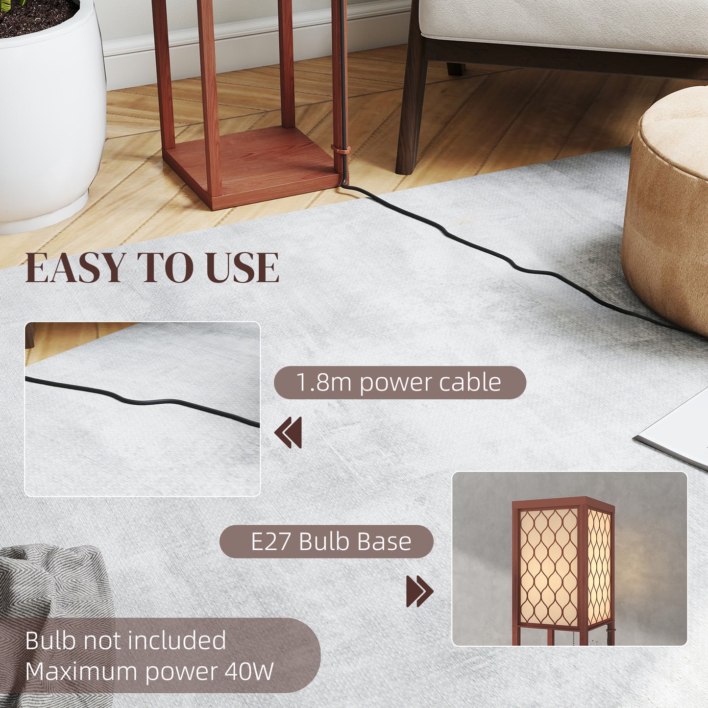 HOMCOM Three-Shelf Standing Lamp - Brown/White