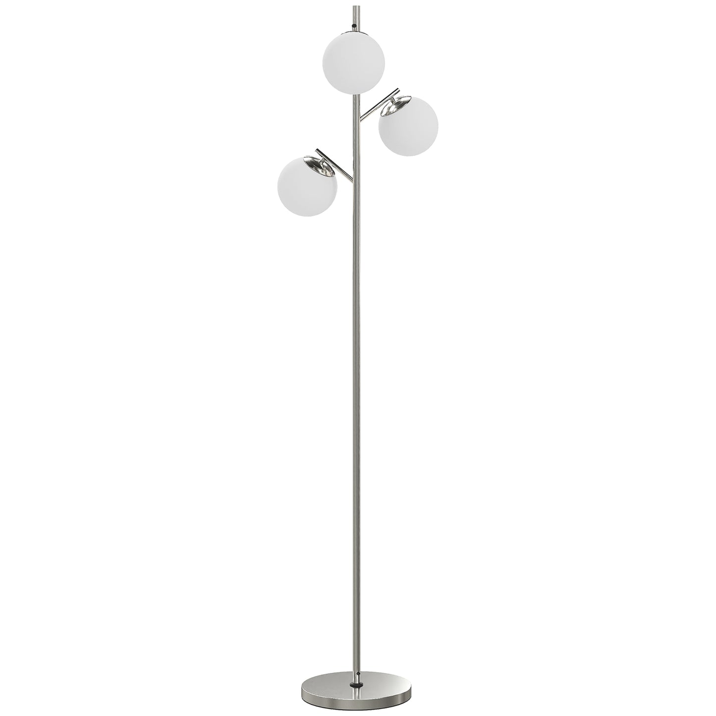 Photo of HOMCOM 3-Light Tree Floor Lamps for Living Room, Modern Standing Lamp for Bedroom with Globe Lampshade, 3000K/4000K/6000K Colour Temperatures, Steel Base, Silver Tone in Tone colour on a white background